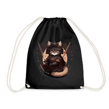 Samurai Cat Kawaii Japanese Ninja Cat - Drawstring Bag - black - Front