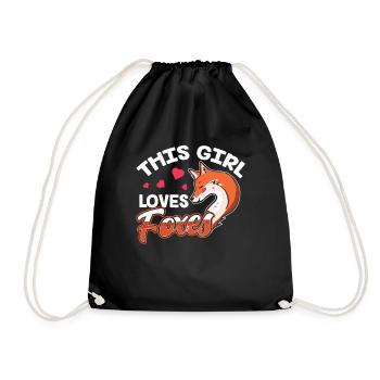 This girl loves foxes animal fox lover - Drawstring Bag - black - Front