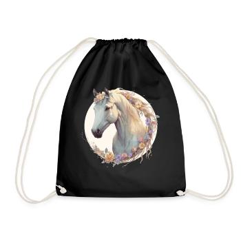 Mignon Aquarelle Fleur Cheval Zodiaque Chinois Animal - Sac de sport léger - noir - Devant