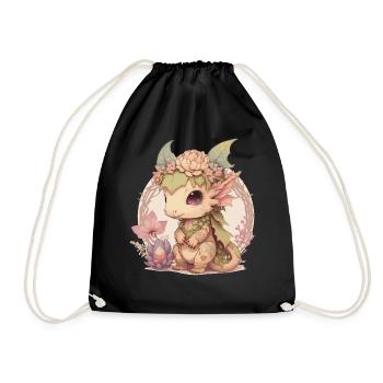 Cottagecore Cute Baby Dragon Kawaii Anime Fantasy - Drawstring Bag - black - Front