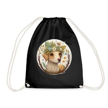 Cottagecore Cute Baby Dog Kawaii Puppy Anime Flora - Drawstring Bag - black - Front