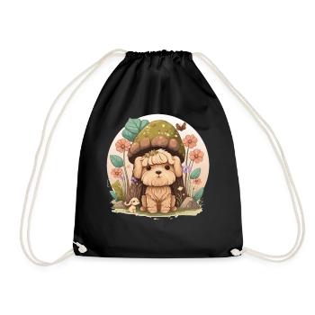 Cottagecore Cute Baby Dog Kawaii Puppy Anime Flora - Drawstring Bag - black - Front