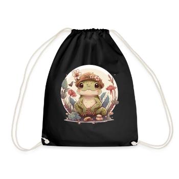 Cute Cottagecore Baby Frog Toad Frog Lovers - Drawstring Bag - black - Front