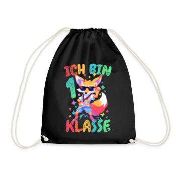 Ich Bin 1. Klasse Einschulung Fuchs Sonnenbrille - Turnbeutel - Schwarz - Vorne