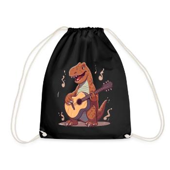 Dinosaur with guitar for musicians - Drawstring Bag - black - Front