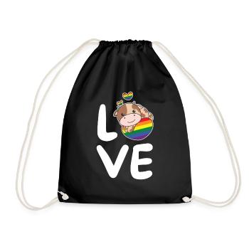 Regenbogen Flag Pride LGBTQ süßer Kuh Love - Turnbeutel - Schwarz - Vorne