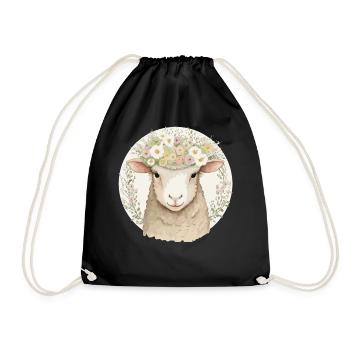 Cottagecore Mignon Bébé Mouton Pet Flower Farm Animal - Sac de sport léger - noir - Devant