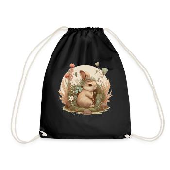 Cottagecore Cute Baby Bunny Rabbit Watercolor Flow - Turnbeutel - Schwarz - Vorne