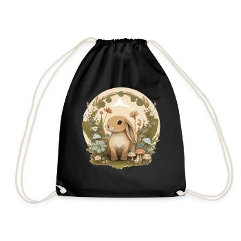 Cottagecore Cute Baby Bunny Rabbit Watercolor Flow - Turnbeutel - Schwarz - Vorne