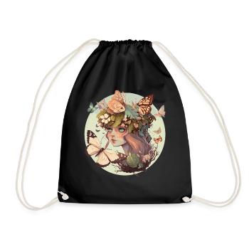 Cottagecore Butterfly Girl Cute Goblincore Fantasy - Drawstring Bag - black - Front