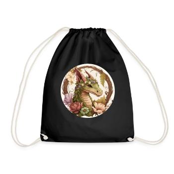 Cottagecore Dragon Cute Fantasy Anime Animal Flowe - Drawstring Bag - black - Front