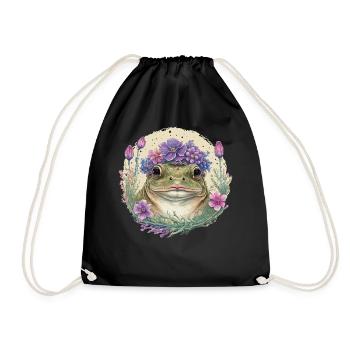 Cute Cottagecore Frog Toad Funny Floral Goblincore - Drawstring Bag - black - Front
