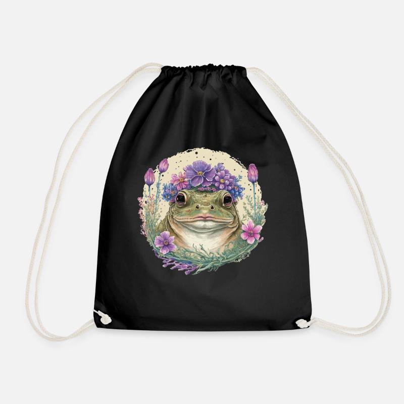 Cute Cottagecore Frog Toad Funny Floral Goblincore - Turnbeutel - Schwarz