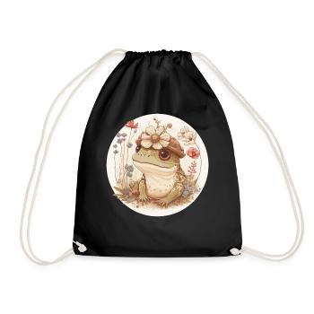 Cottagecore Mignon Grenouille Crapaud Fleur Couronne Dark Acade - Sac de sport léger - noir - Devant