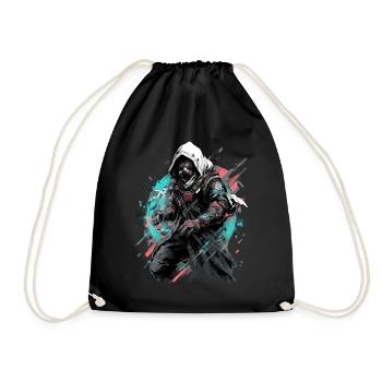 Epischer Gamer Cyber Assassine mit Gasmaske - Turnbeutel - Schwarz - Vorne