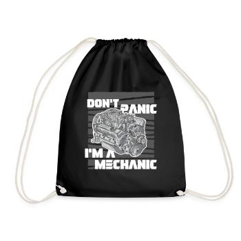 Don´t Panic i´m a mechanic, cool funny Funshirt - Turnbeutel - Schwarz - Vorne
