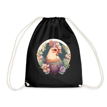 Cottagecore Mignon animal de compagnie Poulet Animal de ferme - Sac de sport léger - noir - Devant