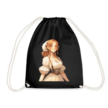 Cute Cottagecore Farm Girl Anime Solarpunk - Drawstring Bag - black - Front