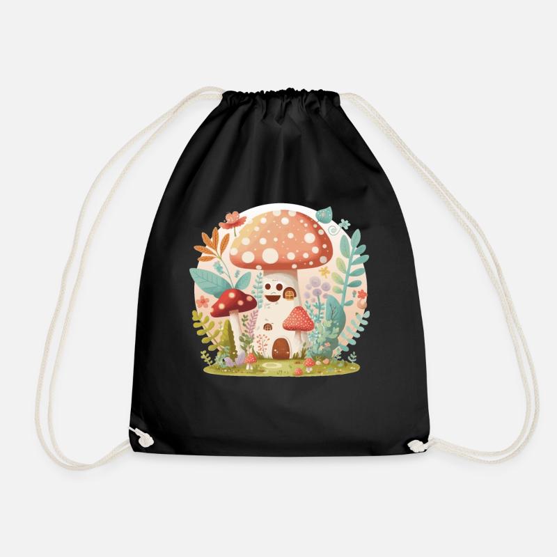 Cottagecore Mushroom Toadstool House Cute Forest - Turnbeutel - Schwarz