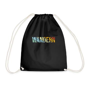 Wandern Schriftzug Retro - Turnbeutel - Schwarz - Vorne