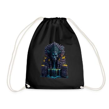 Mayan Head Totem Statue with Water and Fire Elemen - Drawstring Bag - black - Front