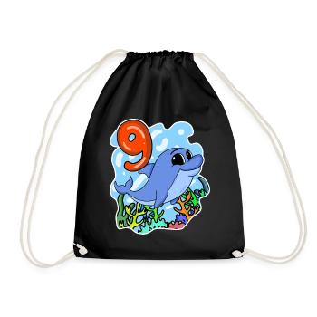 9th Birthday Motif Dolphin - Nine Years - Drawstring Bag - black - Front