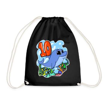 10th Birthday Motif Dolphin - ten years - Drawstring Bag - black - Front