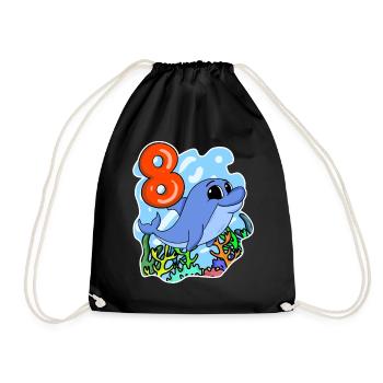 8th Birthday Motif Dolphin - eight years - Drawstring Bag - black - Front