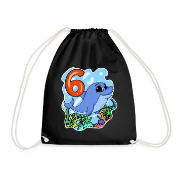6th Birthday Motif Dolphin - Six Years - Drawstring Bag - black - Front
