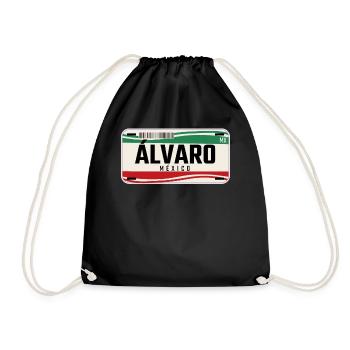 Alvaro Personalized Mexican Vehicle plates w name - Drawstring Bag - black - Front