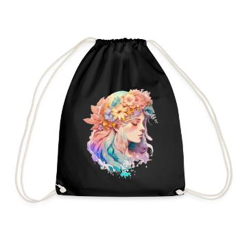 Watercolor Girl Spring Flower Crown Fairy Cottagec - Turnbeutel - Schwarz - Vorne
