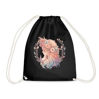 Beautiful Flower Crown Girl Pastel Fairy Cottageco - Turnbeutel - Schwarz - Vorne