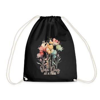 One Day At A Time Inspiring Mental Health Awarenes - Drawstring Bag - black - Front