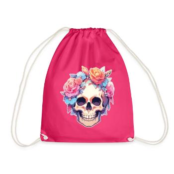 Skulls Skull Blumen Blumenschädel Totenschädel - Turnbeutel - Fuchsia - Vorne