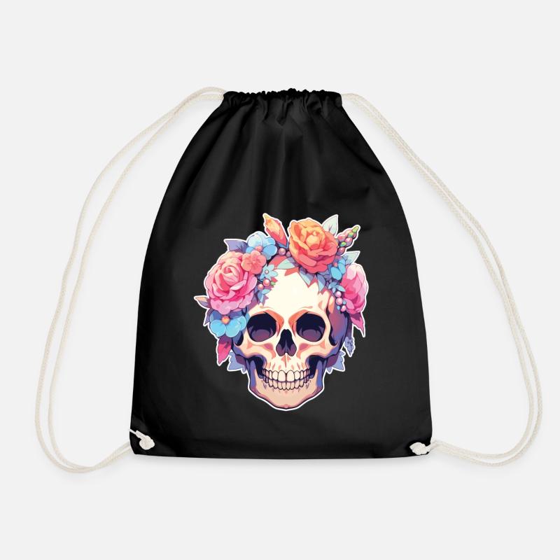 Skulls Skull Blumen Blumenschädel Totenschädel - Turnbeutel - Schwarz
