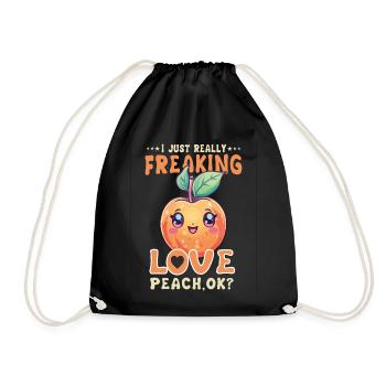 Peach Kawaii - Drawstring Bag - black - Front