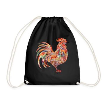 Vibrant Floral Colorful Rooster - Drawstring Bag - black - Front