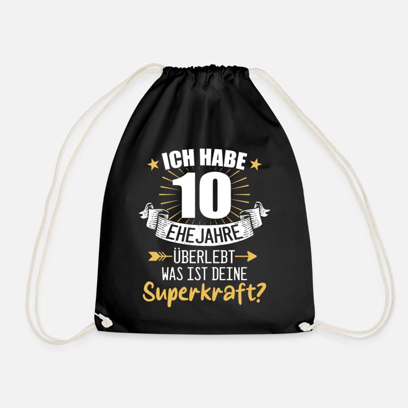 10 Hochzeitstag Geschenk Ehejahre - Turnbeutel - Schwarz