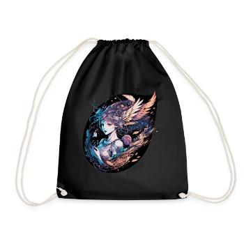 Watercolor Anime Fairy Girls Fairycore Grunge Past - Drawstring Bag - black - Front