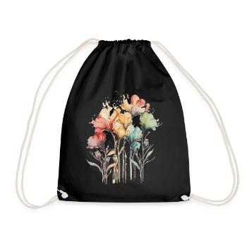 Colorful Watercolor Flowers Botanical Nature Plant - Drawstring Bag - black - Front