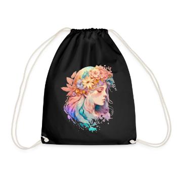 Floral Girl Positivity Quote Mental Health Awarene - Drawstring Bag - black - Front