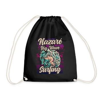 Nazaré Big Wave Surfing Waves Surfer Surfing - Drawstring Bag - black - Front