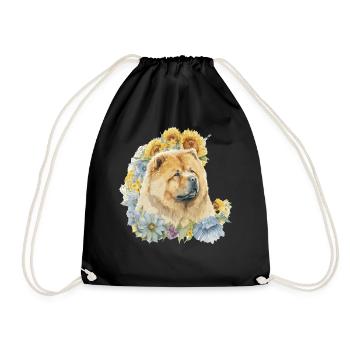 Cute Chow Chow Sunflower Dog Breed Pet Puppy - Drawstring Bag - black - Front
