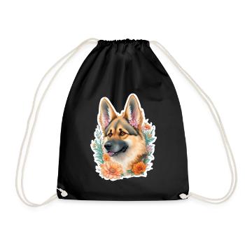 German Shepherd Cute Flower Girl - Drawstring Bag - black - Front