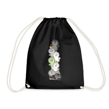 Agender Flag Pride LGBTQ Cute Penguin Stack - Drawstring Bag - black - Front