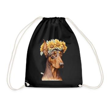 Mignon Doberman Sunflower Dog Breed Pet Puppy - Sac de sport léger - noir - Devant