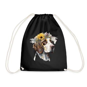 Cute English Pointer Sunflower Dog Breed Pet Puppy - Drawstring Bag - black - Front