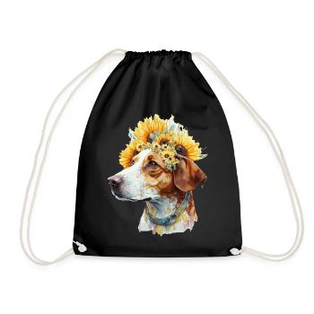 Cute Jack Russell Terrier Sunflower Dog Breed Pet P - Drawstring Bag - black - Front
