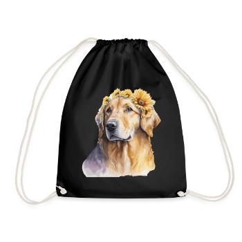Cute Golden Retriever Sunflower Dog Breed Pet Pupp - Drawstring Bag - black - Front