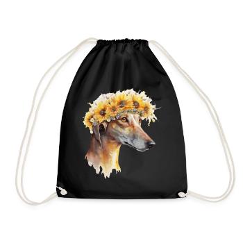 Cute Greyhound Sunflower Dog Breed Pet Puppy - Drawstring Bag - black - Front